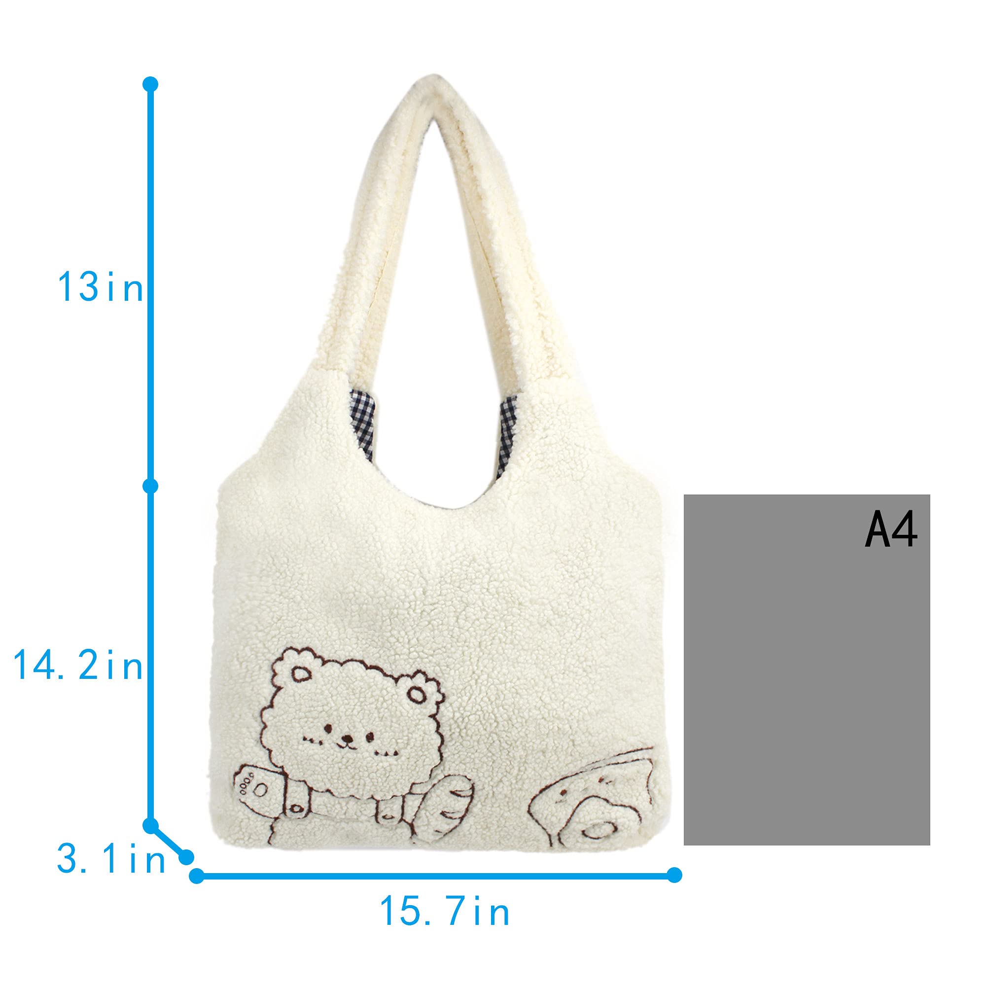 ZLM BAG US Plush Shoulder Handbag Cute Bear fluffy Tote Handbag Large faux Lamb Wool Shopping Bag