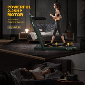 Sporfit 2 in 1 Folding Treadmill,Portable Installation-Free Treadmill with Bluetooth Speaker, Remote Control, APP Control and LED Display, Walking Jogging for Home Office Use, Green