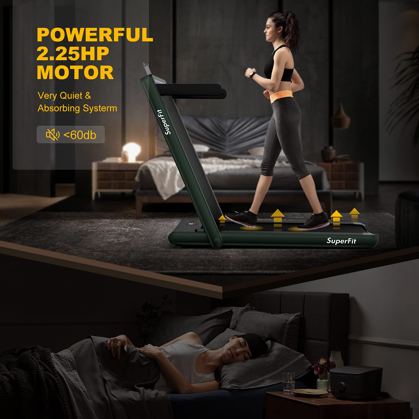 Sporfit 2 in 1 Folding Treadmill,Portable Installation-Free Treadmill with Bluetooth Speaker, Remote Control, APP Control and LED Display, Walking Jogging for Home Office Use, Green