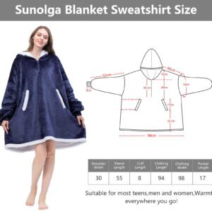 Sunolga Wearable Blanket Oversized Microfiber & Sherpa Wearable Blanket Hoodie, Sweatshirt with Hood Pocket and Sleeves, Super Soft Warm Plush Hooded Blanket for Adult Women Men, One Size Fits AllBlue