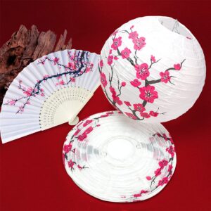 LYART 12PCS Delicate Cherry Blossom Design Silk Folding Hand Fan Wedding Favors Gifts,Fan Girls, Ladies, Church Wedding Gift, Party Favors, DIY Decoration Music Festival, Party, Parade