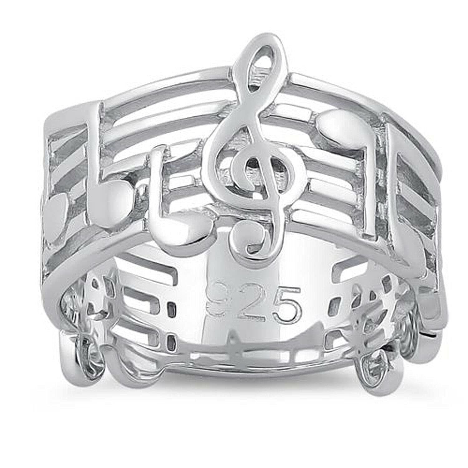 Sterling Silver 925 Musical Notes Ring Wide Classic Ring Treble Clef Jewelry (7)