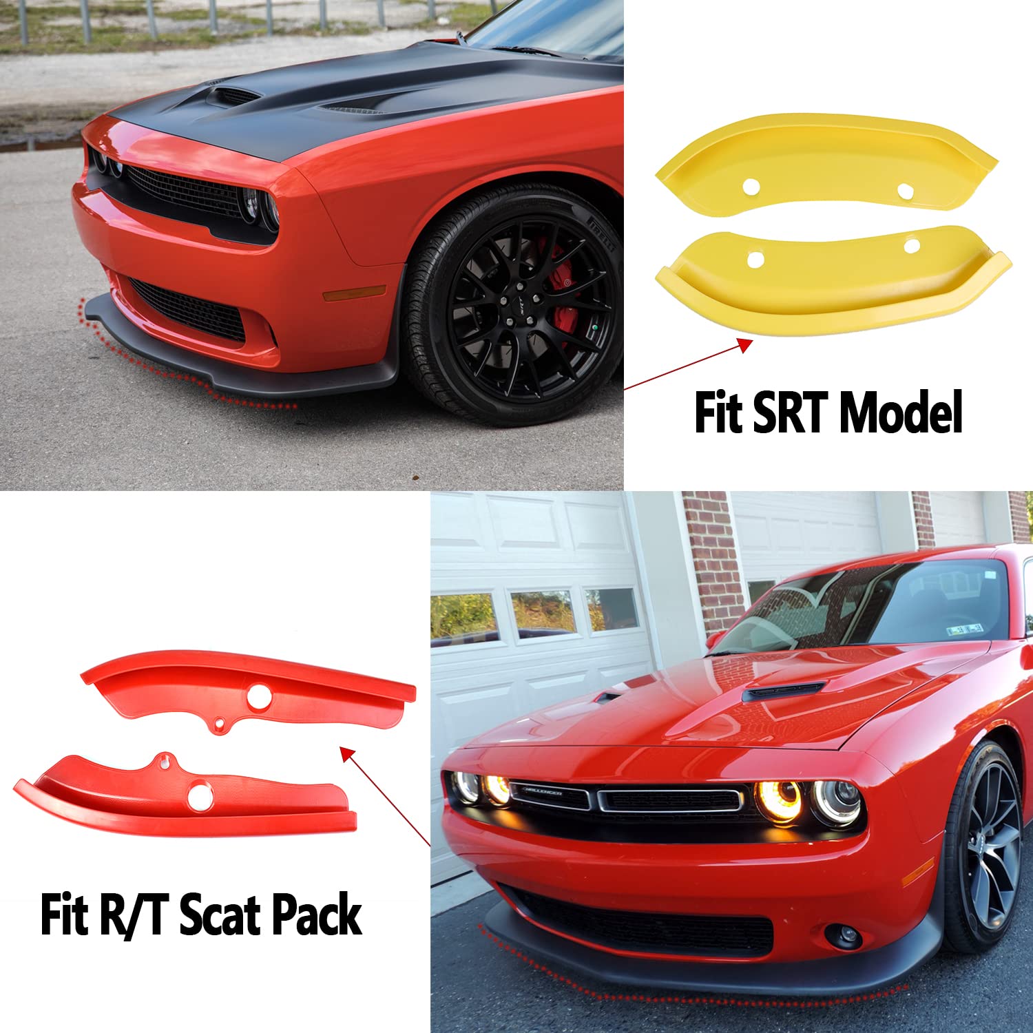 Front Bumper Lip Compatible with 2015-2021 Dodge Challenger R/T Scat Pack 2019-2021 R/T GT Red Not for SXT Widebody