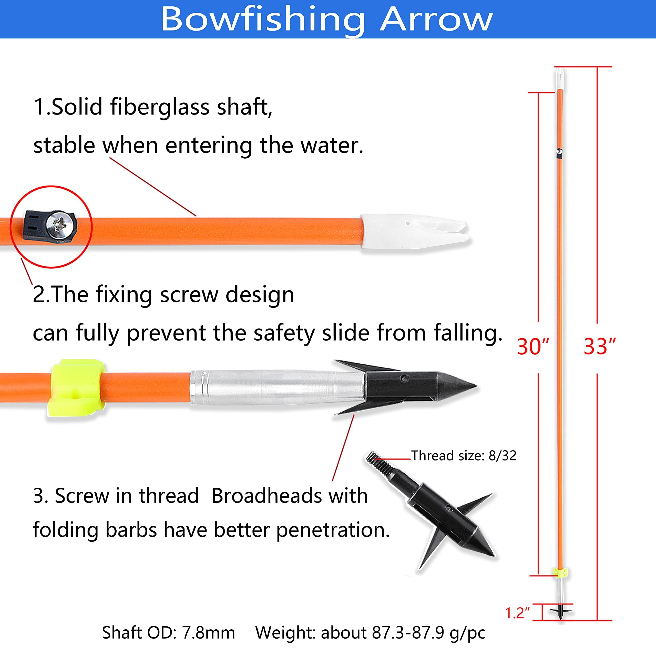 AMEYXGS Bowfishing Arrows Combo Kit with Reel 40m Fishing Rope Fiberglass Bow Fishing Arrows with Safety Slides for Compound Bow recurve Fishing Hunting (Type 2 Kit)