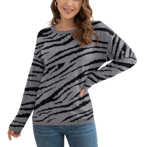 VIISHOW Women's Crew Neck Long Sleeve Sweatshirt Casual Loose Pullover Color Block Tops,Gray Leopard,Large