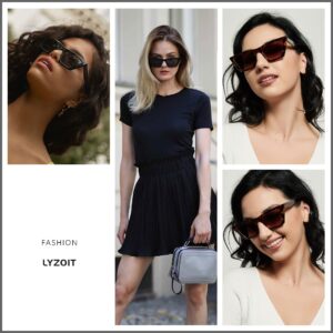 LYZOIT Cat Eye Sunglasses Women 2 Pack Square Cateye Frames Fashion Vintage Classic Retro Sun Glasses Cool Trendy Shades Black Tortoise