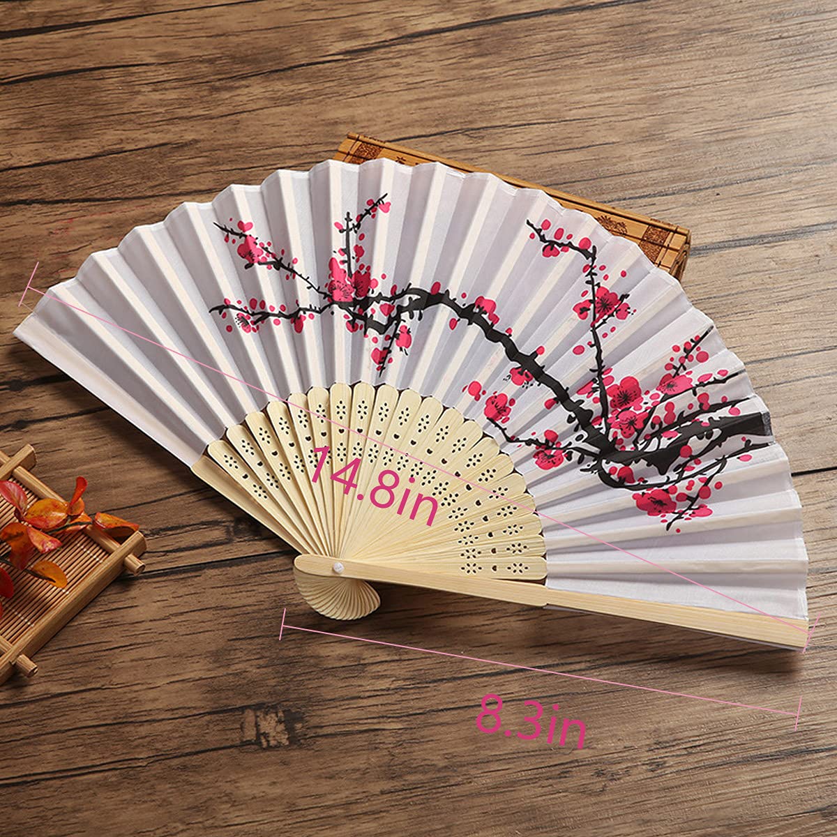 LYART 12PCS Delicate Cherry Blossom Design Silk Folding Hand Fan Wedding Favors Gifts,Fan Girls, Ladies, Church Wedding Gift, Party Favors, DIY Decoration Music Festival, Party, Parade