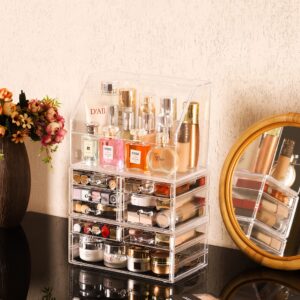 Cq acrylic Clear Makeup Organizer for Vanity Countertop,Dustproof Waterproof Bathroom Organization With 8 Drawers For Beauty Skin Care Skincare Product Organizing and Perfume Cosmetic Storage Case