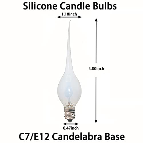 GOOTHY Silicone Dipped Flicker Flame Candle Light Bulbs, 1W Christmas Replacement Bulbs for Electric Window Candles Lamps Chandeliers Outdoor String Lights, C7/E12 Candelabra Base, 120 Volt-12 Pack