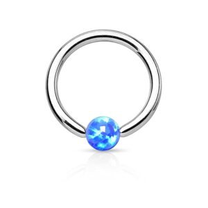 Pierced Owl 16GA Stainless Steel Synthetic Opal Ball Captive Bead Ring (Blue)