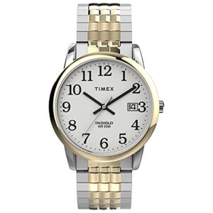 timex men's easy reader 35mm perfect fit watch – two-tone case white dial with two-tone expansion band