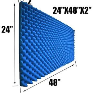 Frcevzoie 2 PACK Acoustic Panels 24”×48”×2” Egg Crate Foam sound proof foam panels for walls sound proof panels for walls High Density Acoustic Foam Wedges Sound Proofing Padding for Wall - Blue