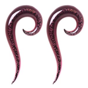 pierced owl purple glass sparkle spiral taper plugs, sold as a pair (10mm (00ga))