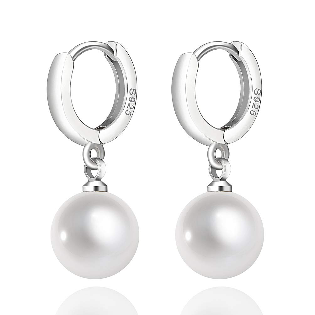 Jugalstar 925 Sterling Silver Hoop Earring Hypoallergenic Pearl Drop Dangle Earrings for Woman of Birthday Gifts