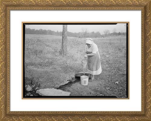 ArtDirect Hine, Lewis Wickes 24x19 Gold Ornate Framed Art Print with Double Matting Titled: Another View of Mrs. Wallace on Farm Near Norris Townsite