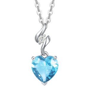 agvana 14k solid white gold diamond aquamarine heart pendant necklace for women with sterling silver chain