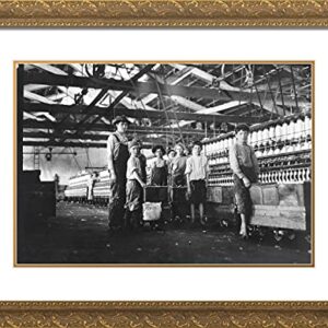 ArtDirect Hine, Lewis Wickes 24x19 Gold Ornate Framed Art Print with Double Matting Titled: Group of Doffers and Spinners Working in Roanoke Cotton Mills