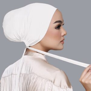 Women's Black Stretch Under Scarf Hijab Cap Solid Color White Hijab Under Caps for Hijabs 2pcs(White+Black)