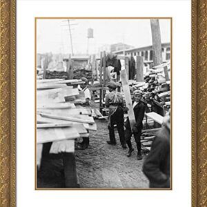 ArtDirect Hine, Lewis Wickes 20x23 Gold Ornate Framed Art Print with Double Matting Titled: Young Boy Working for Hickok Lumber Co. Burlington, VT