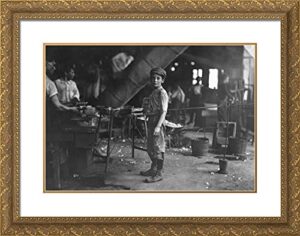 artdirect hine, lewis wickes 24x19 gold ornate framed art print with double matting titled: photograph of glass factory worker rob kidd