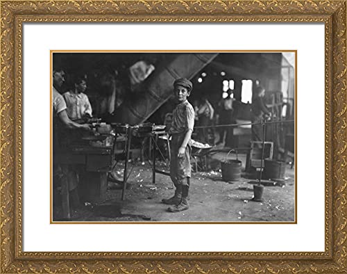 ArtDirect Hine, Lewis Wickes 24x19 Gold Ornate Framed Art Print with Double Matting Titled: Photograph of Glass Factory Worker Rob Kidd