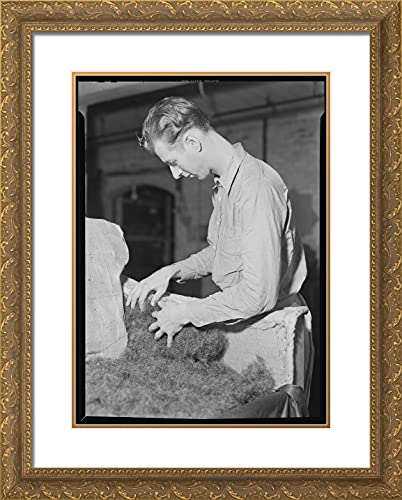 ArtDirect Hine, Lewis Wickes 20x24 Gold Ornate Framed Art Print with Double Matting Titled: High Point North Carolina Upholstering Tomlinson Chair Manufacturing Co. Applying Filling