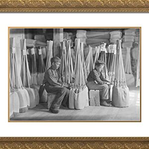 ArtDirect Hine, Lewis Wickes 24x19 Gold Ornate Framed Art Print with Double Matting Titled: Boys in Packing Room Brown MFG Co. Evansville Indiana