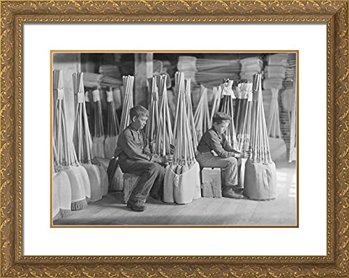 ArtDirect Hine, Lewis Wickes 24x19 Gold Ornate Framed Art Print with Double Matting Titled: Boys in Packing Room Brown MFG Co. Evansville Indiana