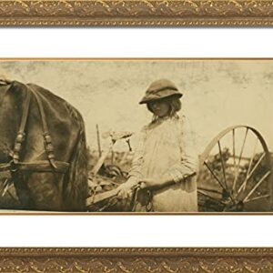 ArtDirect Hine, Lewis Wickes 24x17 Gold Ornate Framed Art Print with Double Matting Titled: Lucy Saunders Hitching the Team to the Horse Rake I