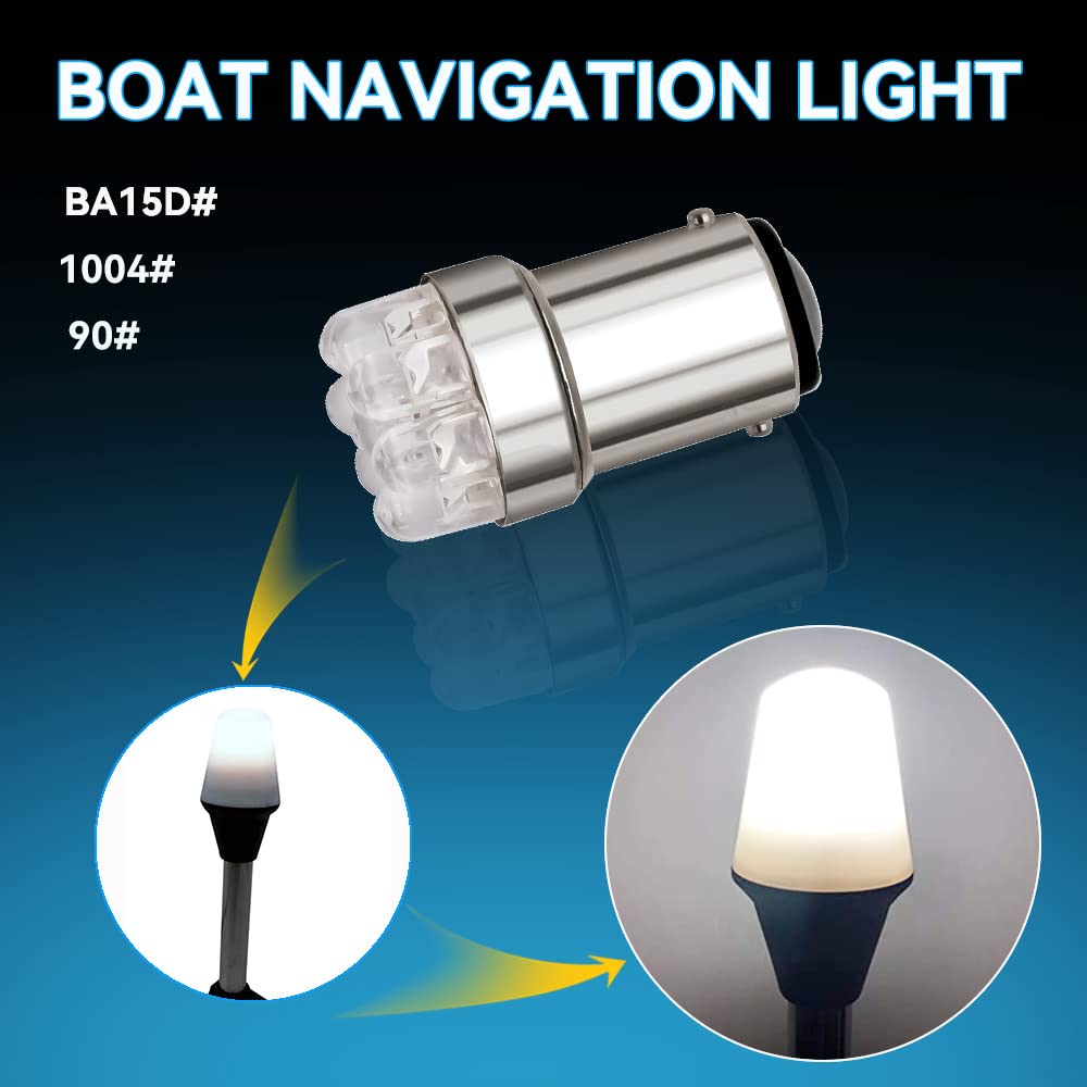 Keiurot BA15D 90 1004 Led Bulb for Boat Navigation Lights Anchor Light Stern Light, Boat Lights Bow and Stern, Marine Navigation Lights for Boats Led White DC 12V, 4Pack