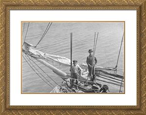 artdirect hine, lewis wickes 24x19 gold ornate framed art print with double matting titled: lfred and willie two young oyster fishers in mobile bay