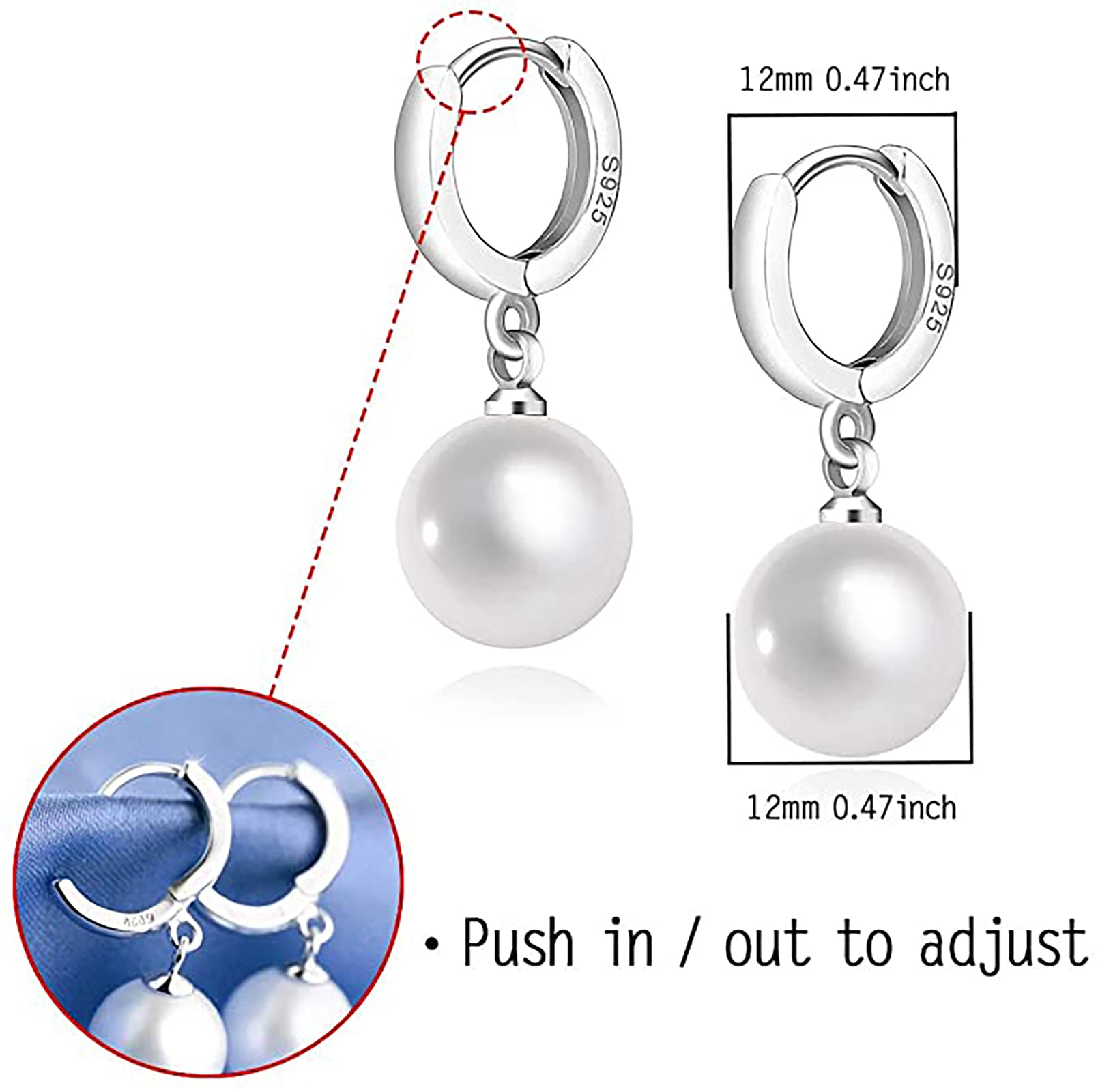 Jugalstar 925 Sterling Silver Hoop Earring Hypoallergenic Pearl Drop Dangle Earrings for Woman of Birthday Gifts