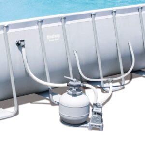 Bestway 56625E 31ft x 16ft x 52in Steel Frame Above Ground Swimming Pool Set with 2000 GPH Sand Filter Pump, Pool Cover, Ladder, and Solution Blend