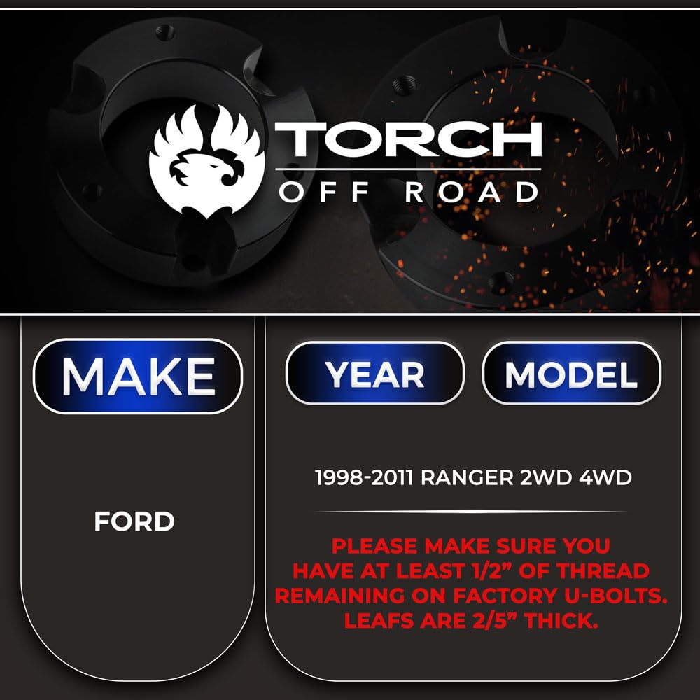 TORCH 1.5"-2" Rear Add A Leaf Lift Kit for 1998-2011 Ford Ranger 2WD 4WD 4X4