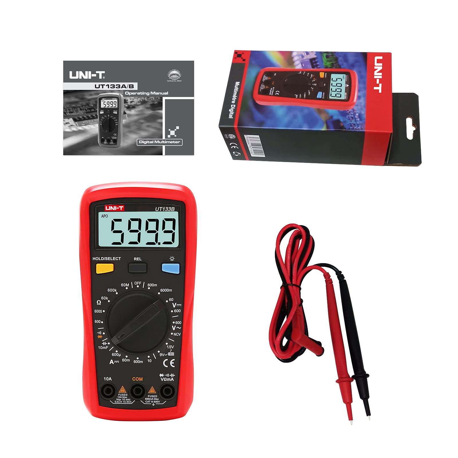 UNI-T Digital Multimeter Tester UT133B, AC DC Voltage Current Dmm Multimeter 6000 Counts NCV Measures Volt Amp Ohm Capacitance Continuity Buzzer Diode Test Battery Test, Palm Size Backlight Data Hold