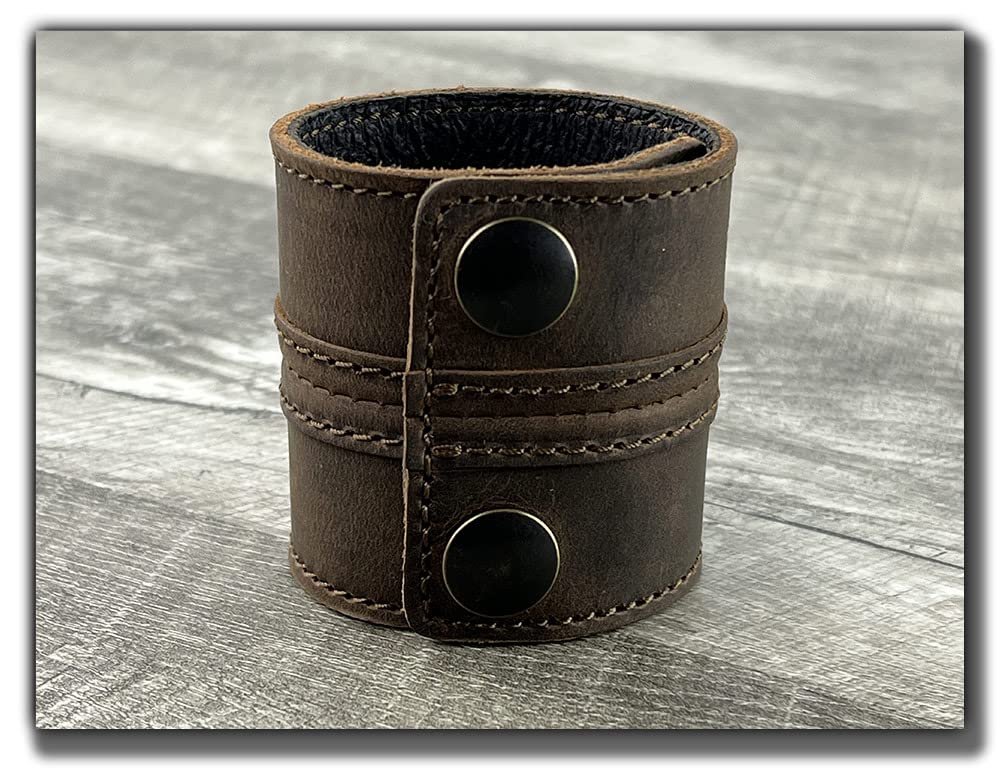 Anthology Gear Stylish Leather Cuff Bracelet Full Grain Wide Wristband For Men and Women (Unisex) Adjustable to 6" or 7 1/4" (Whiskey Brown, Small/Medium)