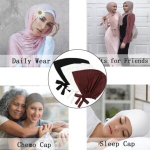 Women's Black Stretch Under Scarf Hijab Cap Solid Color White Hijab Under Caps for Hijabs 2pcs(White+Black)