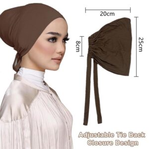 Women's Black Stretch Under Scarf Hijab Cap Solid Color White Hijab Under Caps for Hijabs 2pcs(White+Black)