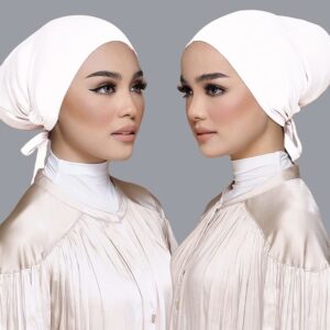 Women's Black Stretch Under Scarf Hijab Cap Solid Color White Hijab Under Caps for Hijabs 2pcs(White+Black)