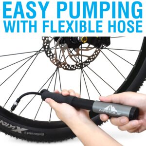 Marque Portable Mini Bike Pump - 120 PSI with Universal Presta and Schrader Valve, High Volume and High Pressure Setting for Road and Mountain Bike Tires (Gray with Hose)