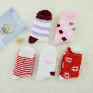 Century Star Womens Fuzzy Socks Soft Fluffy Socks Warm Cozy Socks Sports Athletic Socks Winter Gifts Socks For Christmas 5 Pairs Red Set One Size