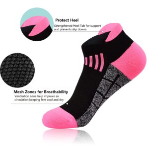 J.WMEET Womens Ankle Athletic Socks Low Cut Cushioned Breathable Running Performance Sport Tab Cotton Socks 6 Pack (Black)