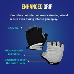 ONISSI Pro Gaming Gloves for Sweaty Hands|Gamer Grip Gloves for Video Games|Sim Racing Gloves for Men and Women|Anti Sweat, Half Finger Gaming Gloves for PS4/PS5/Xbox/Computer/PC/VR/Mobile/Sim Racer