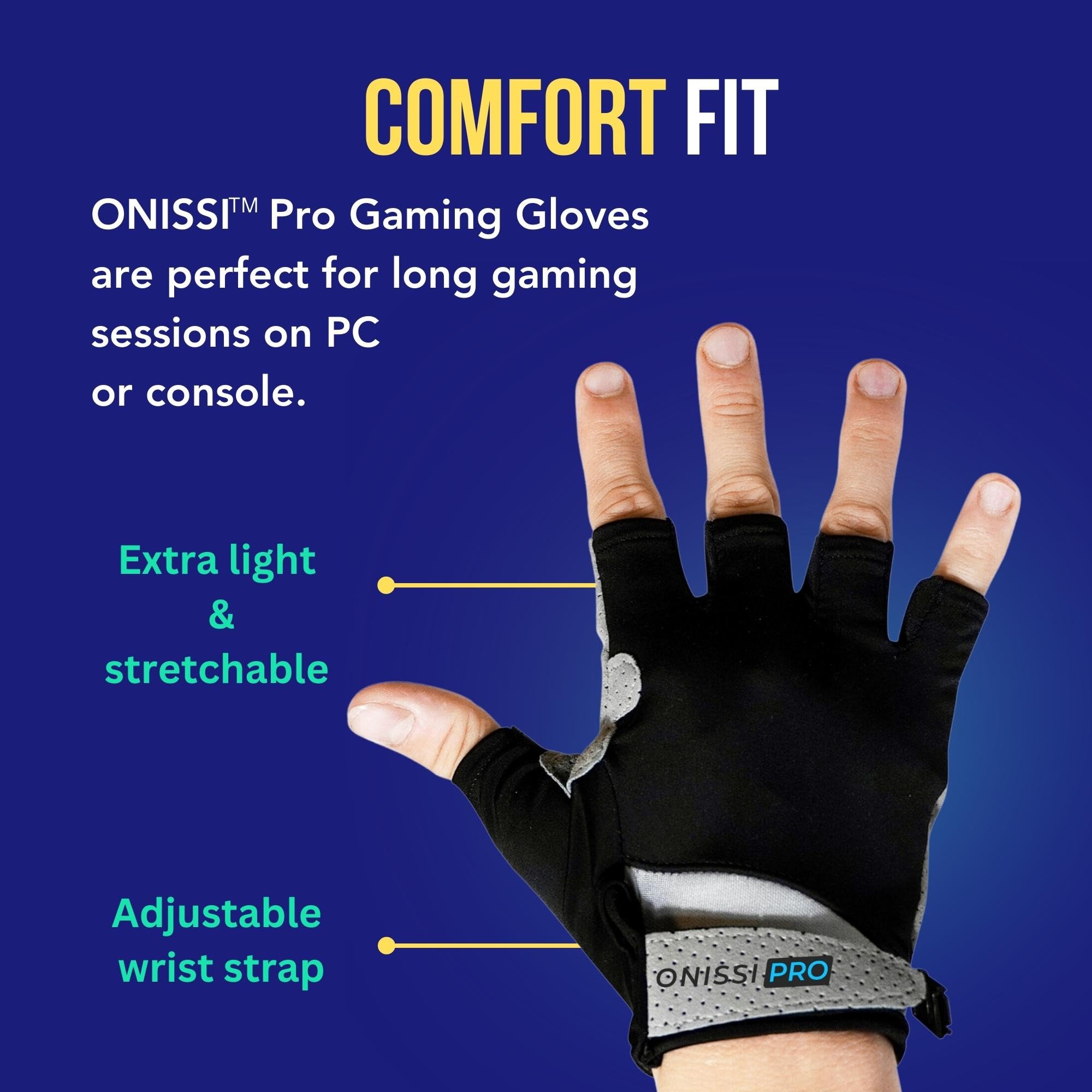 ONISSI Pro Gaming Gloves for Sweaty Hands|Gamer Grip Gloves for Video Games|Sim Racing Gloves for Men and Women|Anti Sweat, Half Finger Gaming Gloves for PS4/PS5/Xbox/Computer/PC/VR/Mobile/Sim Racer