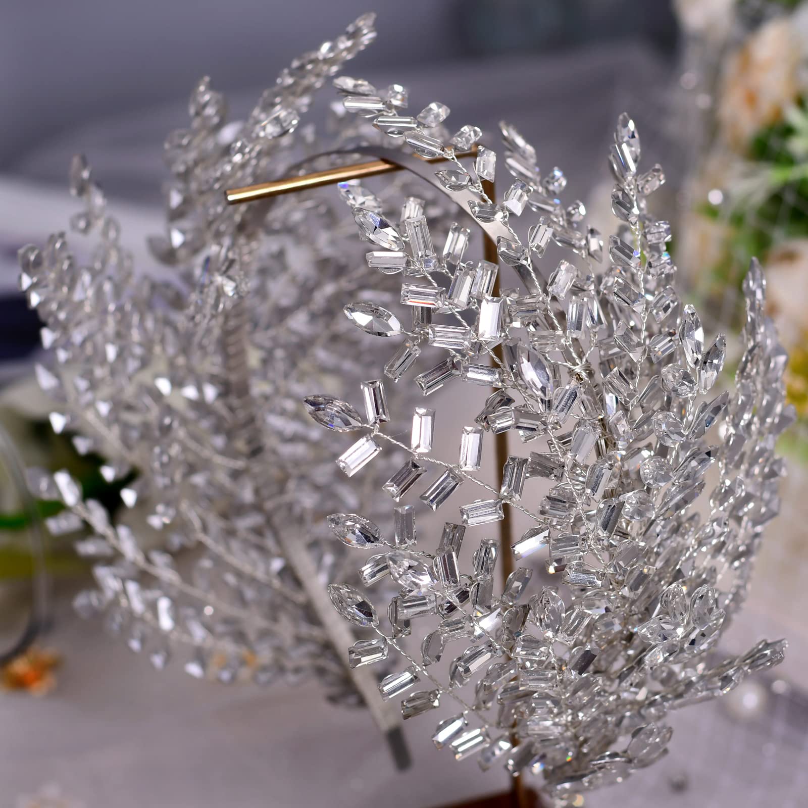 TFANUO Bridal Headpieces for Wedding Women Rhinestone Headband Crystal Tiara Wedding Silver Bridal Hair Accessories