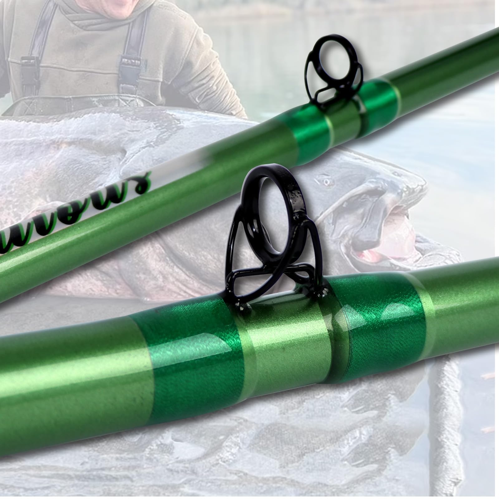 Fiblink Catfish Fishing Rod 1 Piece/2 Piece Catfishing Fishing Pole Portable Travel Heavy Cat Catfish Casting Rod (6'/6'6"/7'/8'/9') (9' - 2Pcs - Green)