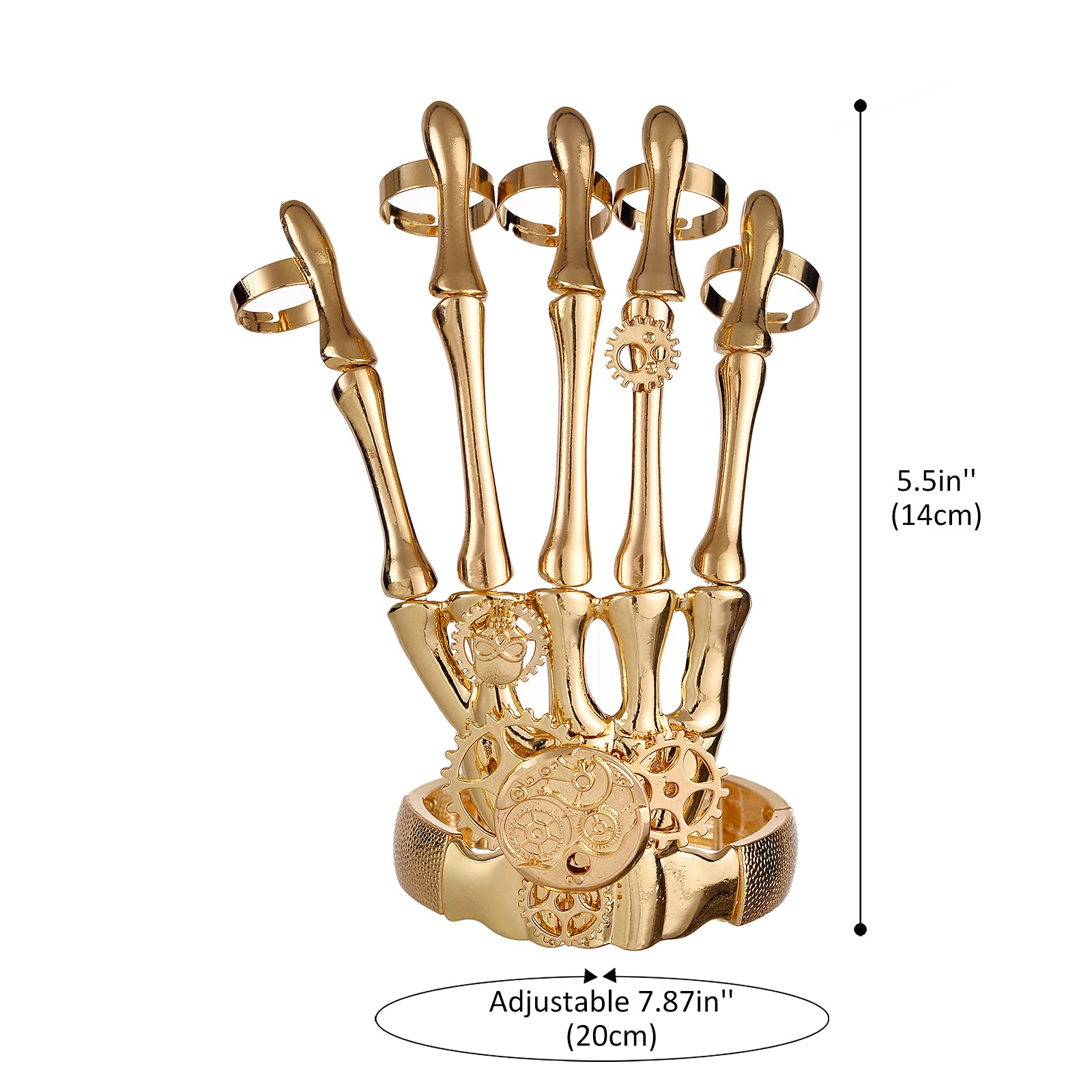 LUX ACCESSORIES Gold Tone Gothic Skull Tools Full Hand Skeleton Bracelet Rings