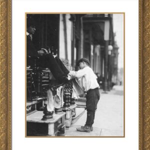 ArtDirect Hine, Lewis Wickes 20x23 Gold Ornate Framed Art Print with Double Matting Titled: Michael Mero Bootblack Twelve Years of Age Working One Year of Own Volution