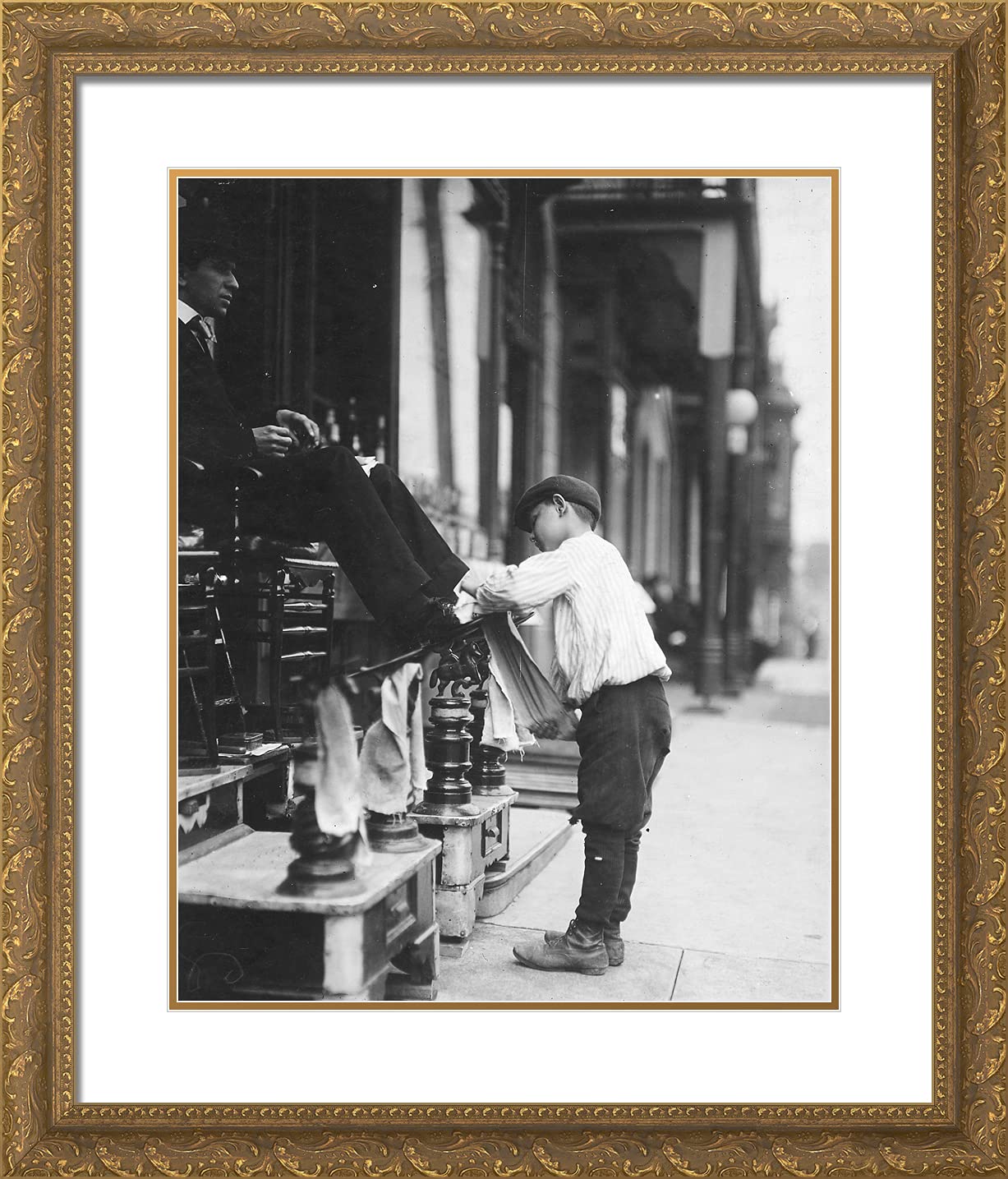 ArtDirect Hine, Lewis Wickes 20x23 Gold Ornate Framed Art Print with Double Matting Titled: Michael Mero Bootblack Twelve Years of Age Working One Year of Own Volution