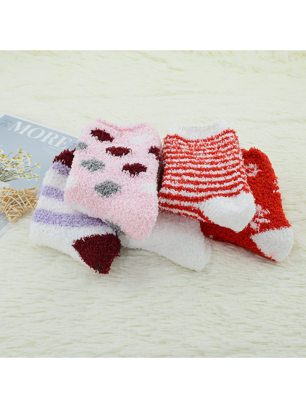 Century Star Womens Fuzzy Socks Soft Fluffy Socks Warm Cozy Socks Sports Athletic Socks Winter Gifts Socks For Christmas 5 Pairs Red Set One Size